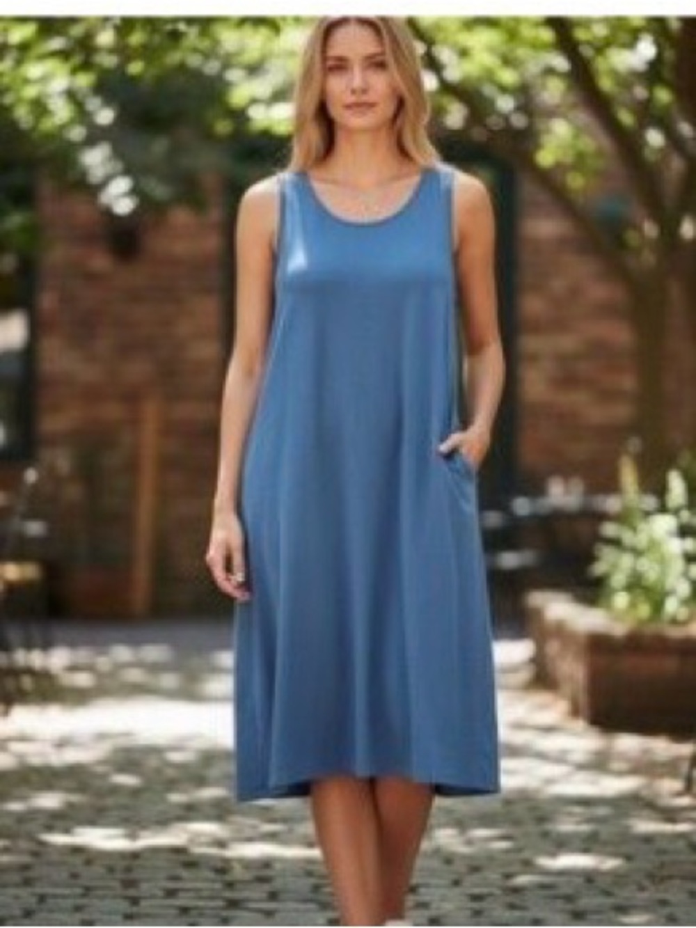 Chico's dress Sz Large Chico's 2 Sky Blue Cotton tank top hi low hem Sz 12